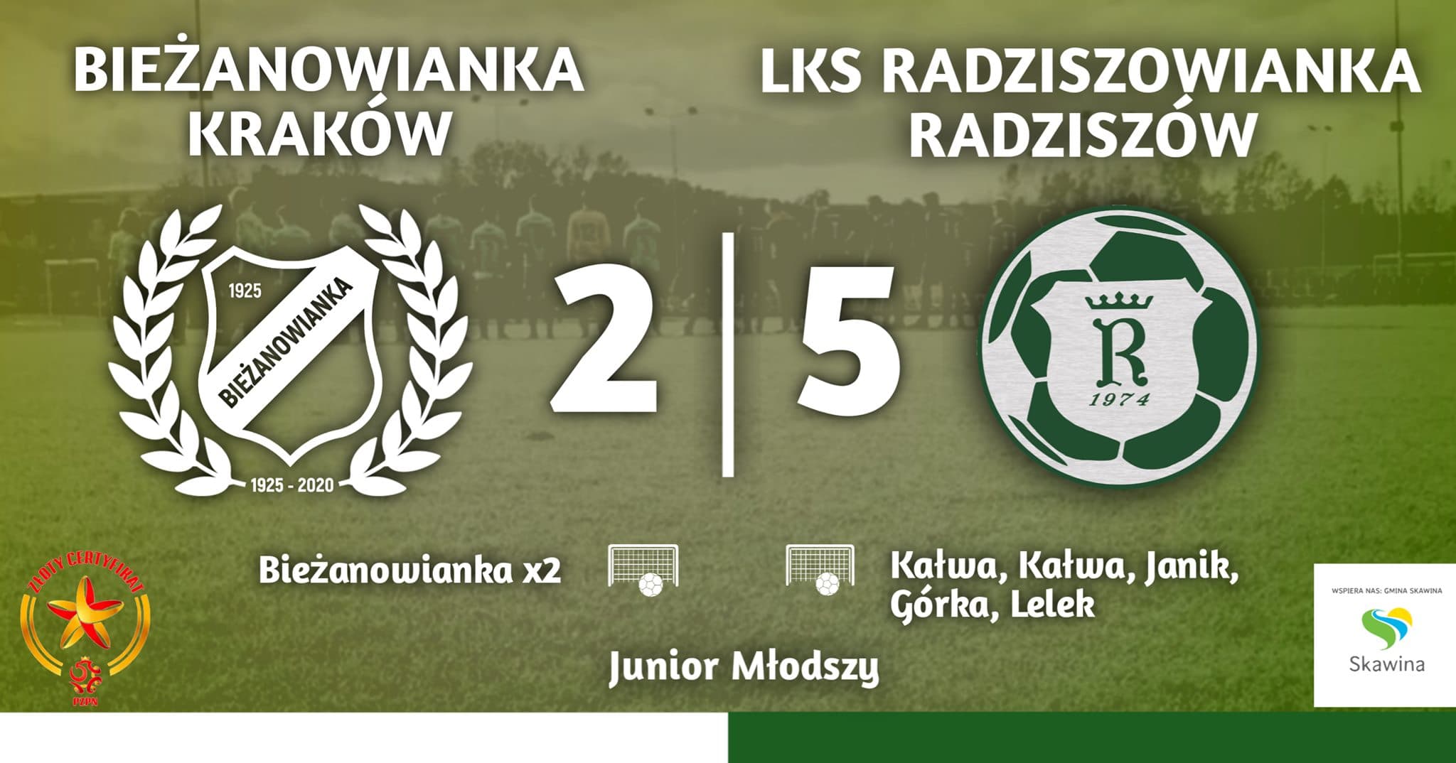 Bieżanowianka Kraków - Radziszowianka Radziszów 2-5 Junior Młodszy.