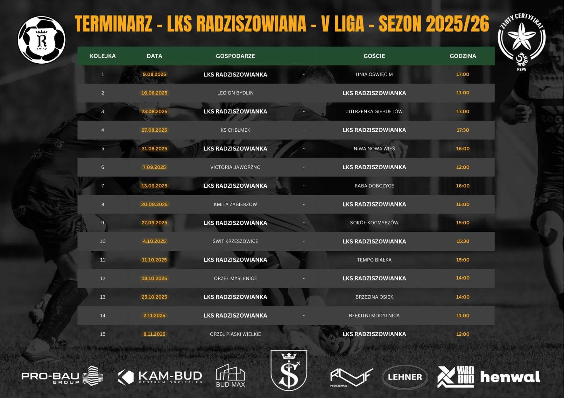 Terminarz rundy jesiennej - aktualizacja